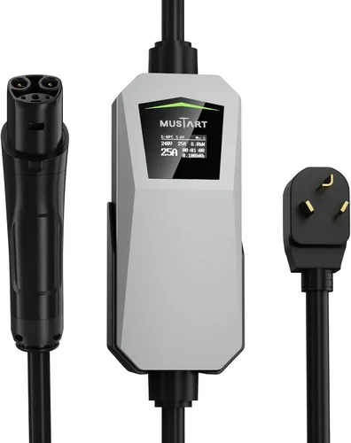 Cargador Tesla de Nivel 2, Cargador EV Portátil de 25A con Enchufe NEMA 10-30 – Desbloqueando Comodidad con Liberación de Un Solo Toque, Compatible