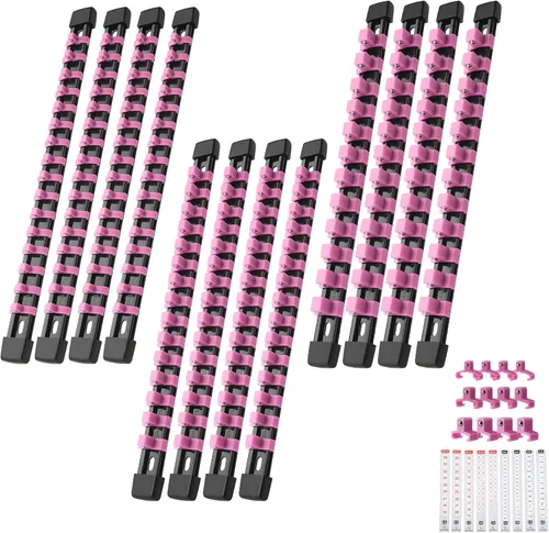 Reniteco Organizador de Llaves de Vaso Drive Herramientas ABS – Soporte de llaves de vaso rosa, kit de 12 soportes de llaves de vaso de alta calidad