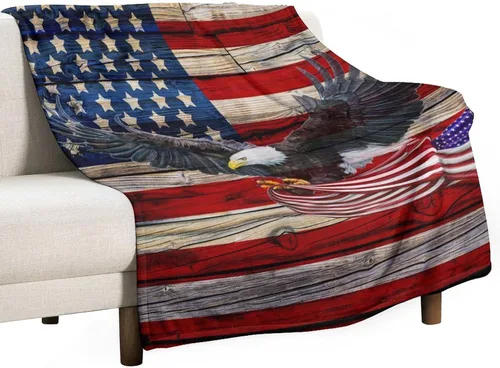 Miniatura 29 de Manta de bandera estadounidense con águila calva, decoración patriótica, forro polar esponjoso, grueso, tamaño grande, suave para sofá, silla, cama