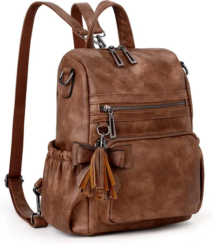 Miniatura 5 de UTO Mochila de cuero vegano para mujer, diseño de moda, convertible con borla, para viajes, con borla