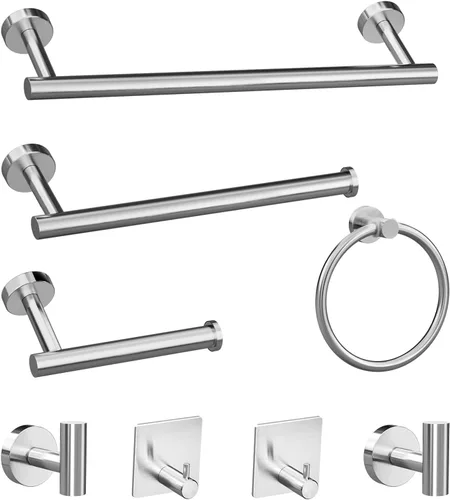 Hardware de baño redondo de níquel cepillado: juego de 8 piezas de accesorios de baño de acero inoxidable - Incluye toallero de pared, soporte de
