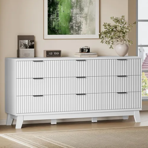 Miniatura 68 de BORNOON Cómoda alta de 46" para dormitorio, cómoda de 6 cajones acanalados, cómoda moderna de madera con almacenamiento profundo, correderas