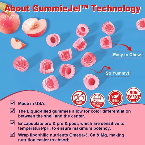 Miniatura 7 de Gomitas de butirato con probiótico + prebiótico + postbiótico, omega-3 500 mg, 9 mil millones de probióticos UFC con fibra, calcio y magnesio