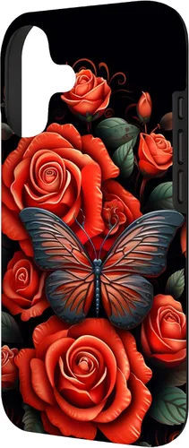 Miniatura 2 de Cute Butterfly Red Floral Flower Butterfly Rose Case for iPhone 17