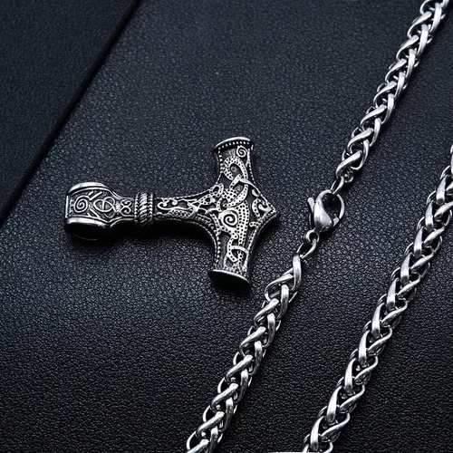 Miniatura 4 de BAVIPOWER Mjolnir Thors Hammer Collar Collar vikingo de acero inoxidable auténtica joyería nórdica para hombres y mujeres Metal