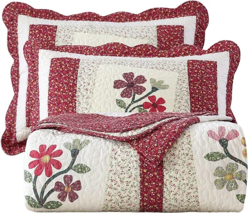 Miniatura 11 de vctops Juego de colcha acolchada de algodón con retazos bohemios, tamaño Twin, 2 piezas, suave, reversible, ligero, juego de cubrecama con estampado