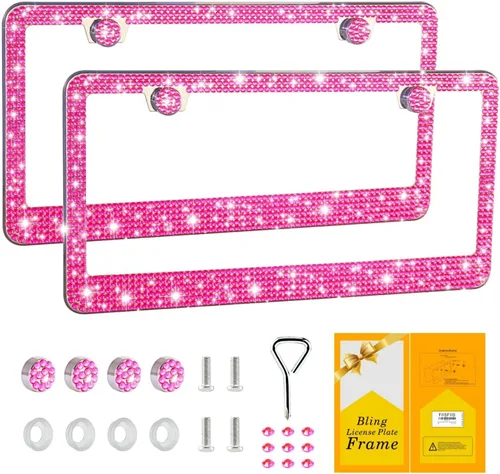 Miniatura 9 de FIISFIIS Paquete de 2 marcos brillantes para placa hechos a mano con purpurina y diamantes de imitación prémium, tapas brillantes y deslumbrantes