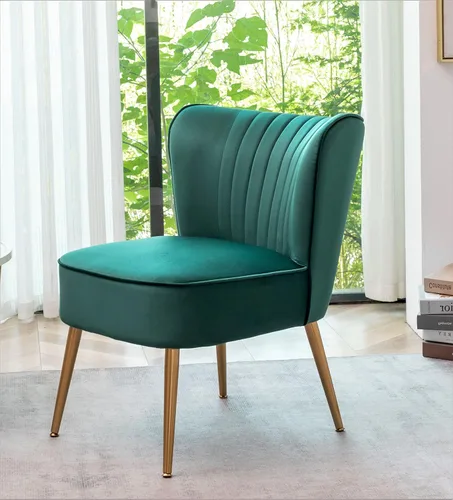 Miniatura 11 de Container Furniture Direct Silla moderna de terciopelo para sala de estar, dormitorio o entrada, diseño elegante y cómodo sin brazos con patas