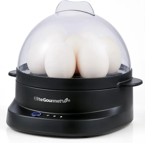 Elite Gourmet Olla eléctrica para huevos de 7 huevos con alertas de voz, huevos suaves, medianos y duros hechos perfectamente, cocina de desayuno