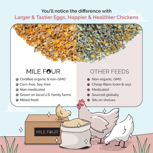 Miniatura 6 de Mile Four Alimento orgánico para pollo: capa de grano entero, sin OMG, cultivado en EE. UU., 16% de proteínas, sin maíz, sin soja, alimento