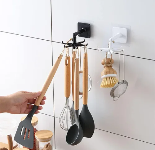Miniatura 6 de Colgador de utensilios de cocina con 6 ganchos, gancho organizador para debajo del gabinete para cocina y baño, giratorio de 360°, ahorro