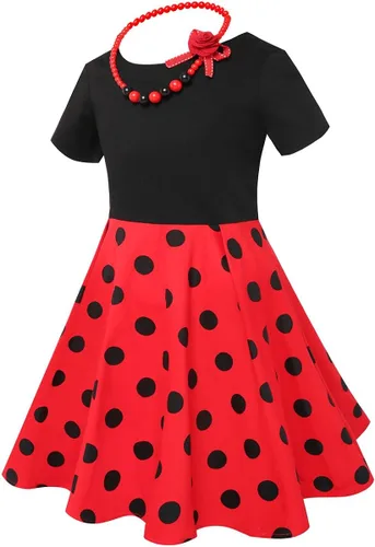 Miniatura 8 de gogoparti Vestido vintage para niñas, vestidos para ocasiones especiales con collar, vestido de lunares para niños, vestido de fiesta retro