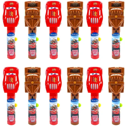 Pop Ups! - Soportes para piruletas de coches, Mater and Lightning McQueen, 12 paletas con estuches, regalos de fiesta de dulces envueltos