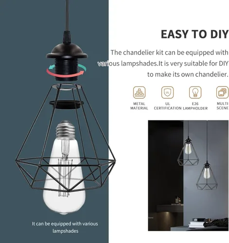 Miniatura 3 de Kit de luz colgante mini industrial VTYXCTIGJ, colgante retro Edison, cable de luz colgante vintage con zócalo de lámpara UL E26, accesorios de luz