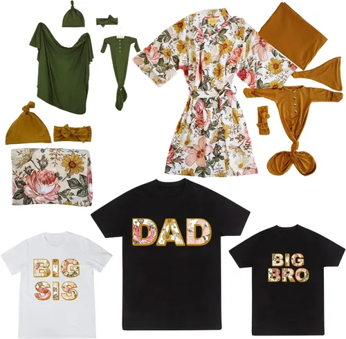 DOB Baby Mommy and Me - Conjunto de bata, manta de envolver y moño para bebé, color miel, sombrero y lazo para bebé, niño o niña, XXL