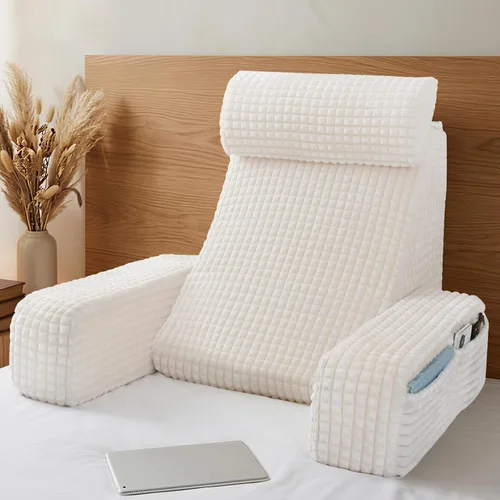 Miniatura 8 de Vekkia Almohada de lectura, almohada de respaldo para adultos, almohada de apoyo de respaldo con brazos integrados y bolsillos XL, silla de descanso