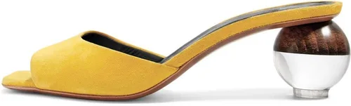Miniatura 8 de Fericzot Mule Shoes Sandalias esféricas de tacón transparente Zapatillas de punta cuadrada Slip On Bombas Slingback Zapatos de vestir de boda