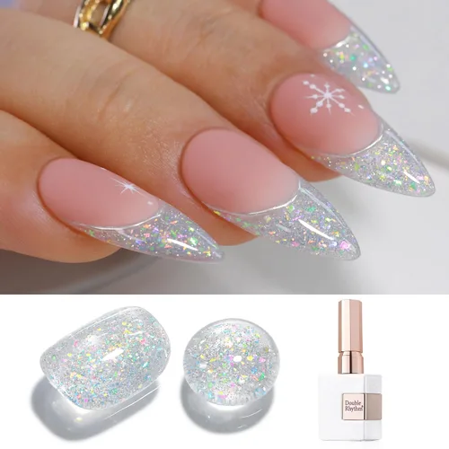 Miniatura 6 de Double Rhythm Esmalte de gel con purpurina de nieve de 0.5 fl oz, color holográfico reflectante para arte de uñas, salón de manicura y bricolaje