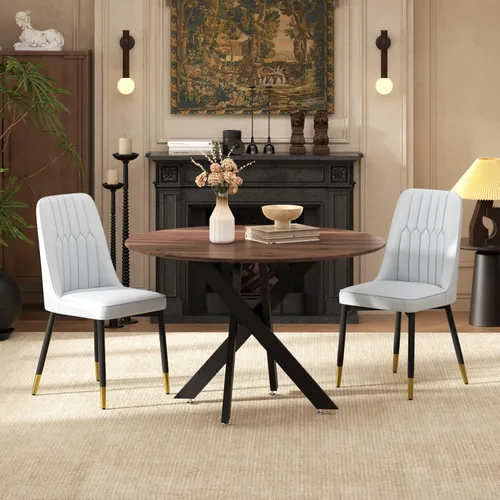 Miniatura 13 de RGZ Juego de mesa de comedor redonda negra de mediados de siglo para 2, mesa de cocina pequeña de madera circular de 36 pulgadas y 2 sillas