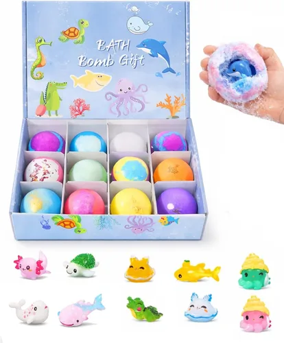 Bombas de baño para niños con sorpresa en el interior, bombas de baño para niños con juguetes en el interior, paquete de 12 bombas de baño, rellenos