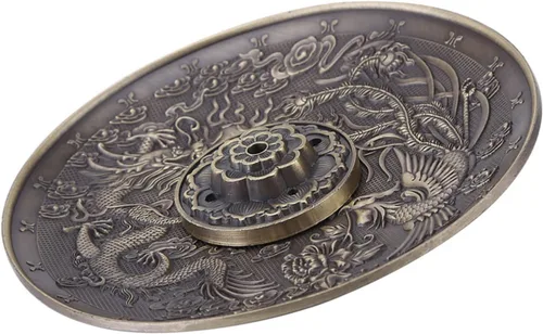 Miniatura 4 de Placa de soporte de palo de incienso de aleación de zinc con patrón de dragón incienso para dormitorio, templo, oficina, hotel (cobre)
