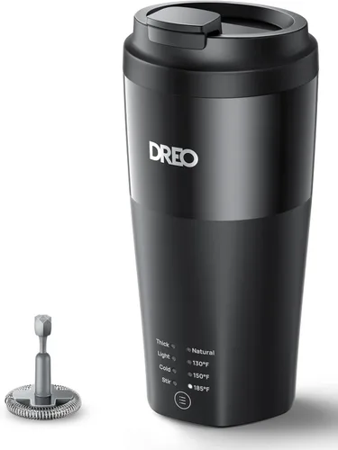 DREO Espumador de leche, espumador eléctrico 4 en 1 para café, máquina de espuma fría y caliente para capuchino, blanco plano, café con leche