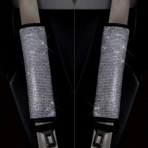 Miniatura 2 de 2 piezas de almohadillas para cinturón de seguridad con cristal brillante, fundas para cinturón de seguridad de coche con brillo, accesorios