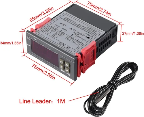 Miniatura 3 de UMLIFE 2 Pack STC-1000 10A DC 12V Controlador de temperatura digital LED, termostato con interruptor de control, 2 salidas de relé y sensores