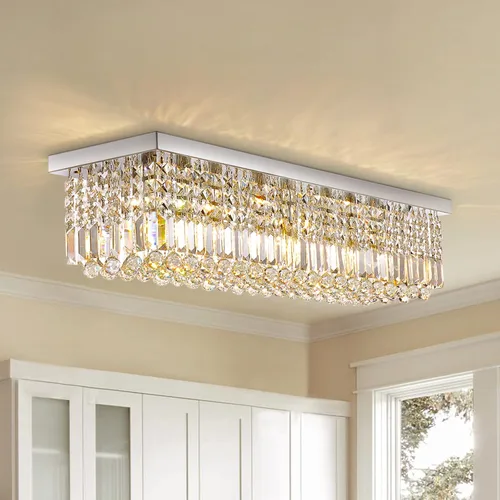 Araña rectangular, con gotas de cristal, de Siljoy, iluminación moderna, montaje empotrado en el cielorraso, aplique de luz, Blanco, 150.00watts,