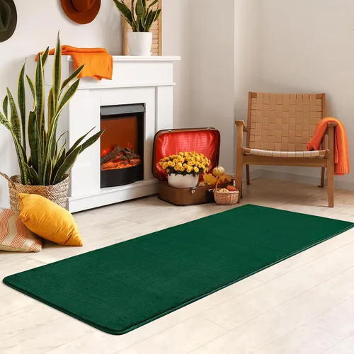 Softlife Alfombra verde de 2 x 6 pies para dormitorio, sala de estar, lavable, suave, esponjosa, alfombra de pasillo antideslizante, alfombra de