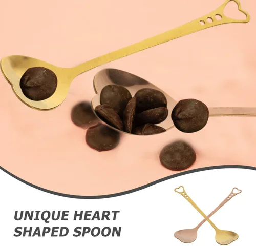 Miniatura 4 de DOITOOL Juego de 2 cucharas de postre en forma de corazón, de acero inoxidable de 5.62 pulgadas, chapadas en oro, cucharas pequeñas para helado