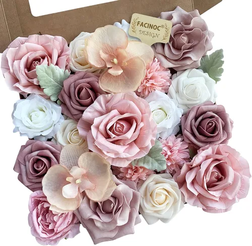 Miniatura 29 de FACINOC Rosas Flores Artificiales Ramo Combo Caja Set para Bricolaje Centros de Mesa de Boda para Mesa Nupcial Baby Shower Fiesta Decoraciones