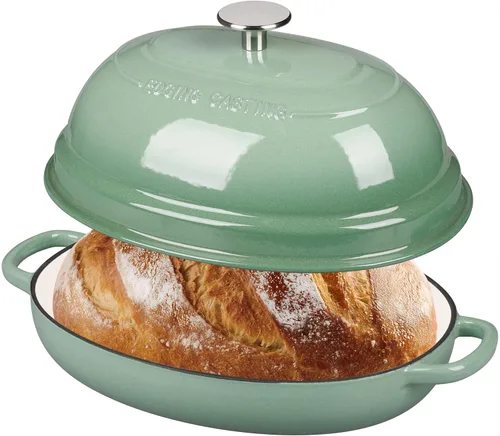 Miniatura 9 de EDGING CASTING Olla ovalada esmaltada de hierro fundido holandés con tapa, horno holandés de pan para hornear pan de masa madre, pan holandés, horno