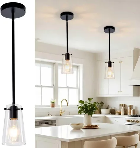 Miniatura 10 de Lámpara colgante, luces de cocina colgantes de techo, accesorios de iluminación de cocina con acabado de níquel cepillado, iluminación colgante
