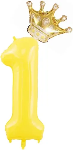 Globos amarillos grandes de 40 pulgadas con corona, globos de helio de aluminio número 1, decoraciones de primer cumpleaños, suministros de fiesta