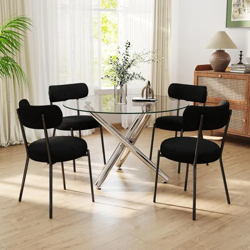 Miniatura 30 de Juego de mesa de comedor redonda de cristal negro para 2, juego de mesa de cocina pequeña y moderna de 36 pulgadas con 2 sillas de comedor tapizadas