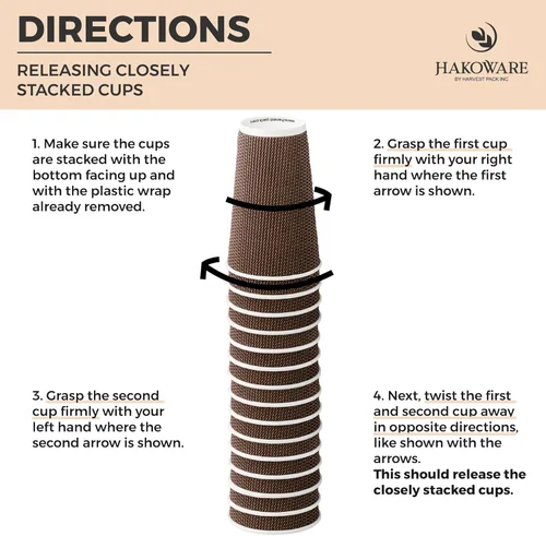 Miniatura 5 de Paquete de 85 tazas de café desechables de 16 onzas, vasos de papel de doble pared con tapas, diseño geométrico marrón, tazas de papel calientes