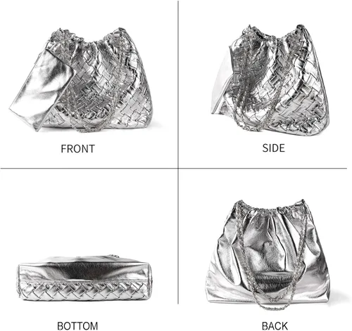 Miniatura 5 de Bolso de mano tejido para mujer, bolso de mano de cuero vegano, bolsos grandes con bolso, bolsa de hombro, estilo hobo casual