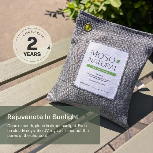 Miniatura 9 de Moso Natural, bolsa purificadora de aire Elimina olores de autos, armarios, baños y zonas de mascotas Juego de 4 unidades de color carbón, de 200 g