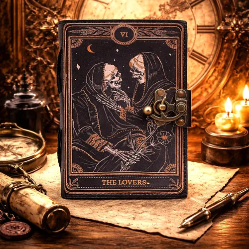 Miniatura 2 de C CUERO Libro de hechizos Diario de cuero con borde deckle de papel Grimorio impreso diario de los amantes del tarot, cuaderno de tarot en espiral