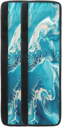 Miniatura 3 de Coldinair Fundas protectoras antideslizantes para manijas de puerta de refrigerador con estampado de mármol aguamarina, asas de decoración