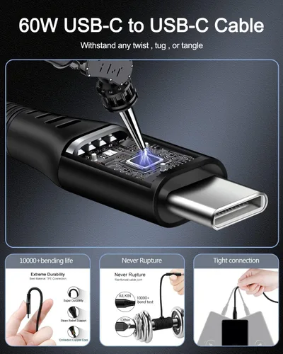 Miniatura 5 de Adaptador de cargador de pared USB C para iPhone 17 16e [60 W/6 pies] USB tipo C a USB-C, carga rápida 3.0 Bloque Plug Cube Brick Box, Android USBC