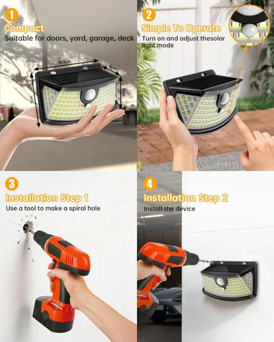 Miniatura 6 de Aootek Luces solares con sensor de movimiento, 120 luces LED con reflector de luces, gran angular de 270°, impermeable IP65, luces de paso