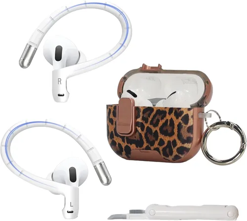 Ganchos para las orejas de aleación de titanio + funda para AirPods Pro 3 2025 [cordón antipérdida añadido], con bloqueo de seguridad y accesorios