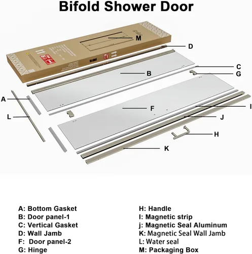 Miniatura 8 de ExBrite Puerta de ducha de vidrio plegable sin marco de 32-33.5 pulgadas de ancho x 72 pulgadas de alto, panel de ducha plegable de vidrio cepillado