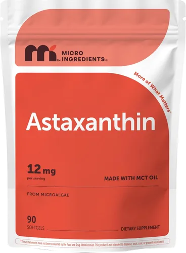 Miniatura 8 de Micro Ingredients Astaxantina de 12 mg con aceite MCT, 45 cápsulas blandas Suplementos antioxidantes de astaxantina premium* Fuente
