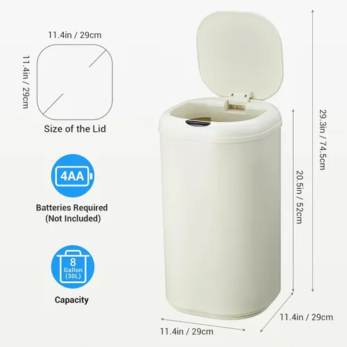 Miniatura 3 de Cubo de basura con sensor de movimiento de 8 galones con tapa, cubo de basura automático sin contacto, 30 litros inteligente de acero inoxidable