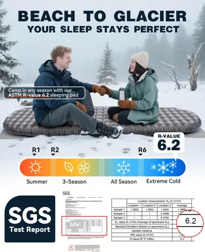 Miniatura 5 de Hikenture Colchoneta de dormir de camping con valor R 6.2, colchón ultraligero para todas las estaciones, alfombrilla de dormir compacta y aislada