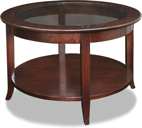 Miniatura 11 de Leick Home 10109-CH Mesa de centro ovalada pequeña con estante, color cereza chocolate Nuez pacana