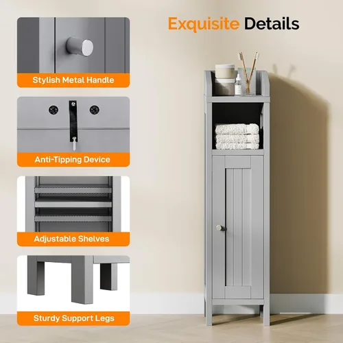 Miniatura 6 de VINGLI Armario esquinero de almacenamiento pequeño, soporte estrecho de almacenamiento de papel higiénico de 7.9 pulgadas con puerta vertical a